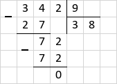 Ділення 342 : 9 = 38 стовпчиком
