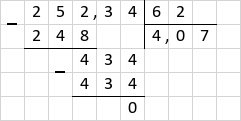 Ділення 252,34 : 62 = 4,07 стовпчиком