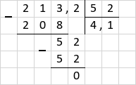 Ділення 213,2 : 52 = 4,1 стовпчиком
